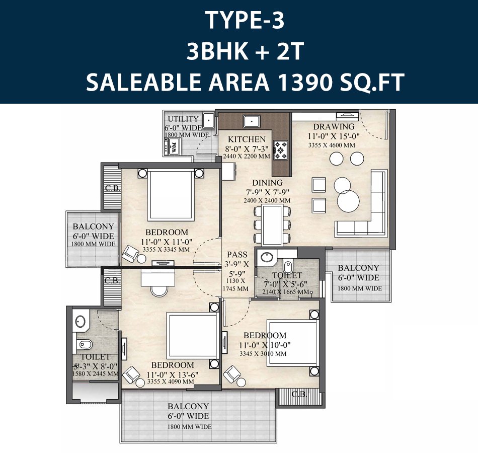 3 BHK Floor Plan